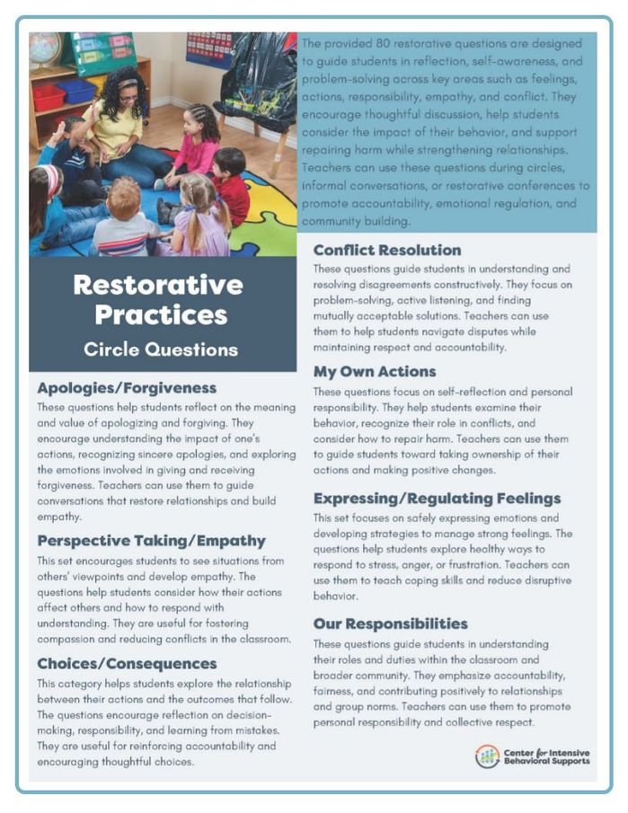 Resource for Restorative Practices - Circle Questions
